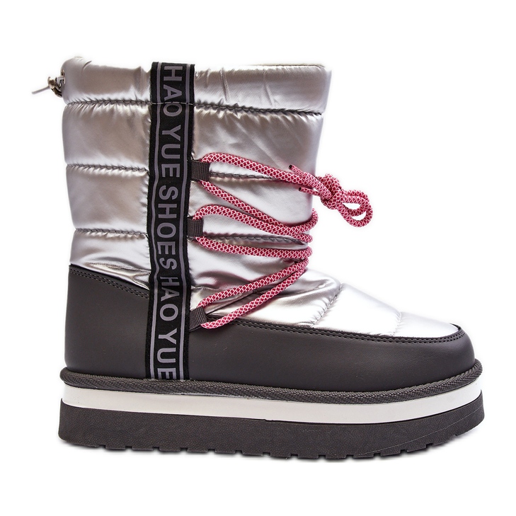 Damen-Schneestiefel mit silberner lila Schnürung silber-
