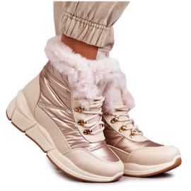 NEWS Frauen Schneestiefel Spitze -up mit Pelzlicht Beige