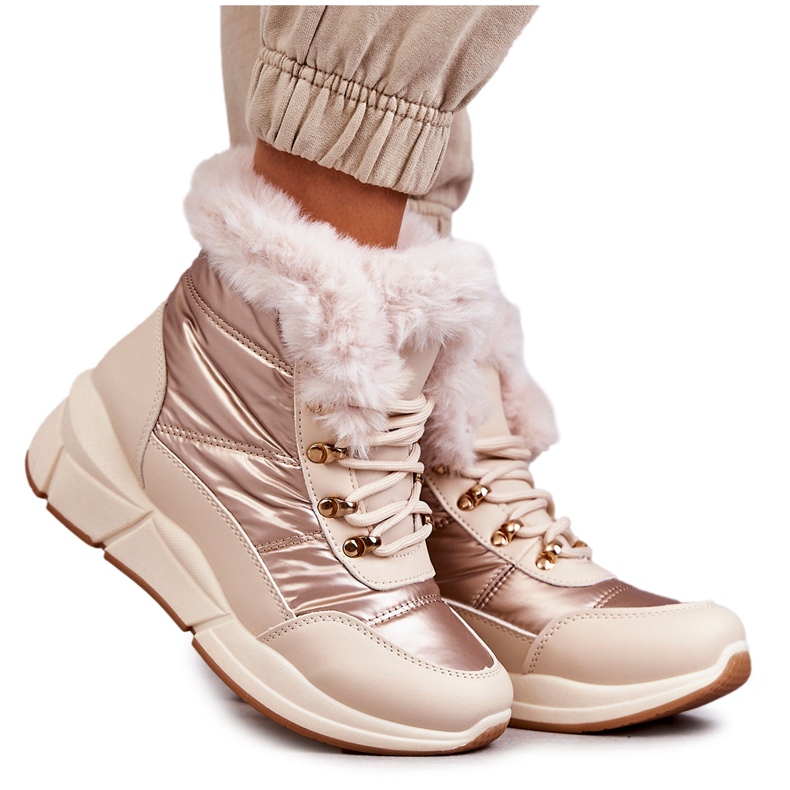 NEWS Frauen Schneestiefel Spitze -up mit Pelzlicht Beige