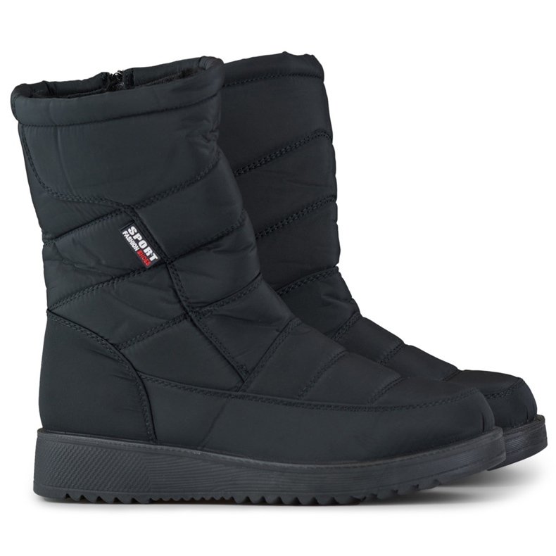 Isolierte, gesteppte Damen-Schneestiefel mit niedrigem Plateau und Fell schwarz