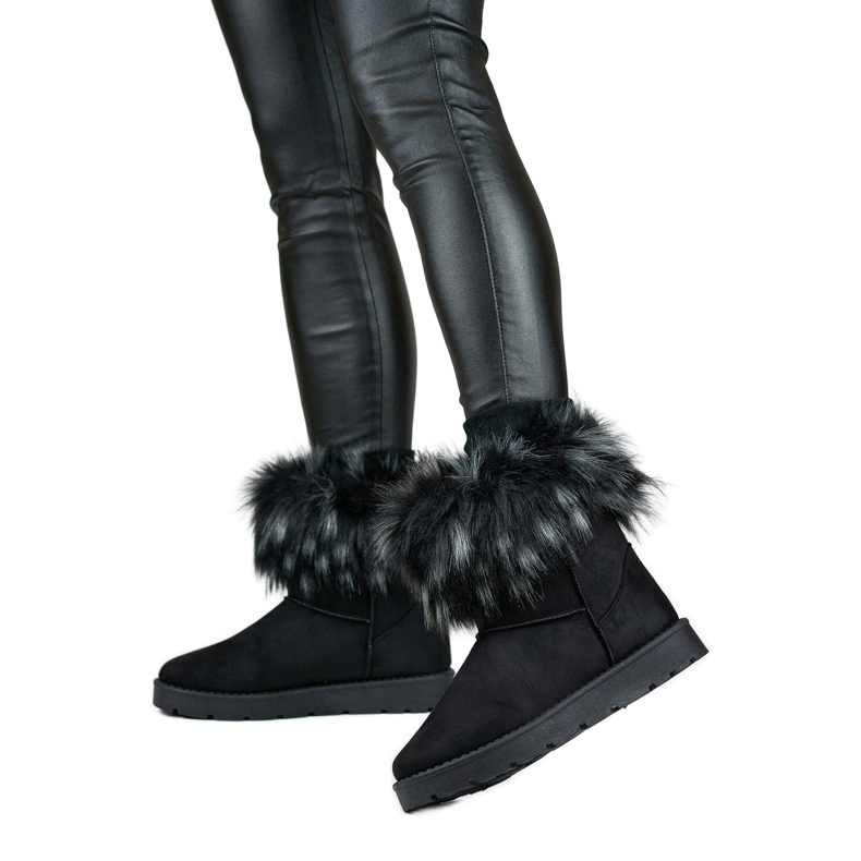 Schwarze Damen-Schneestiefel mit Fell, Winterschuhe für den Winter