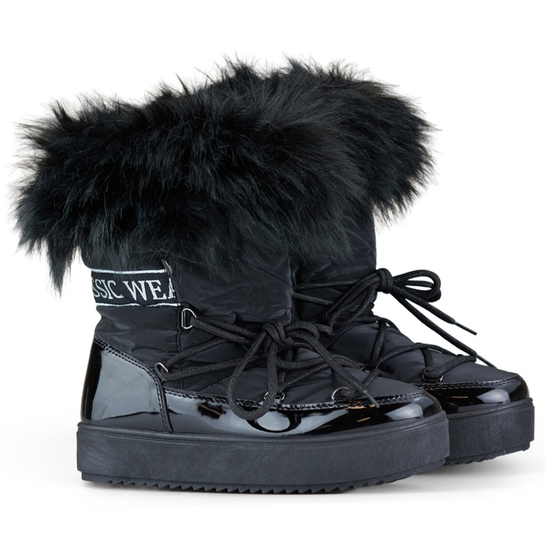 Schwarze, hohe, isolierte Schneestiefel für Damen mit Fell