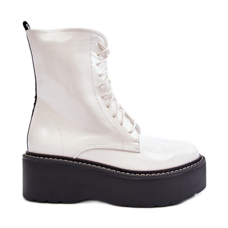 Damenstiefel aus Lackleder mit dicker Sohle, weißes Movana