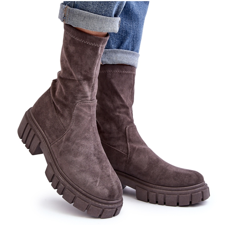 Arbeiter-Slip-On-Stiefel mit flachem Absatz, Grau Divella