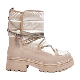 Beige Damen-Schneestiefel mit dekorativer Schnürung Rilana