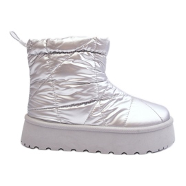Silberne Fionia Damen-Schneestiefel auf einer riesigen Plattform