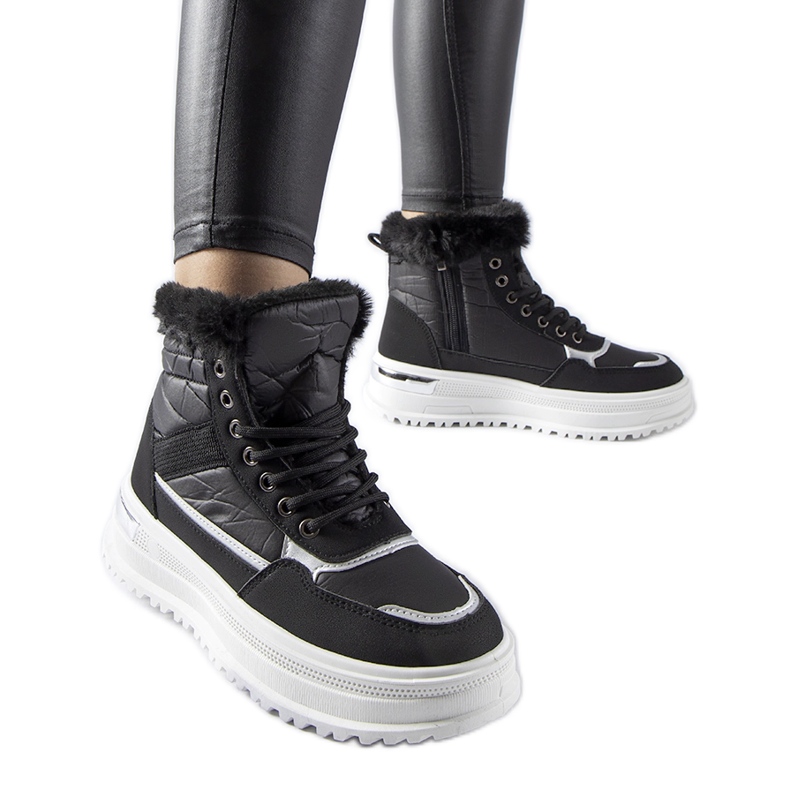 Schwarze Trieste-Sportschneestiefel mit Fell