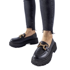 Schwarze Slipper, verziert mit Uzzone-Strasssteinen