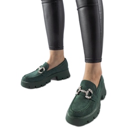 Grüne Mokassins mit Giacomo-Strasssteinen