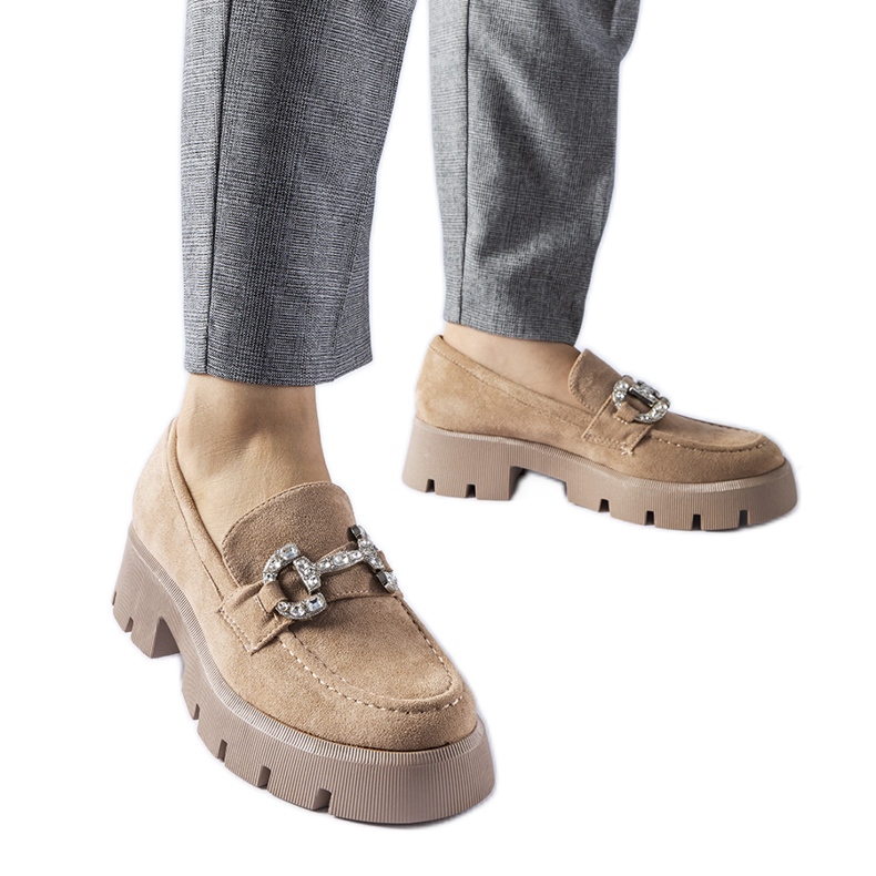 Beigefarbene Slipper mit Strasssteinen von Giacomo