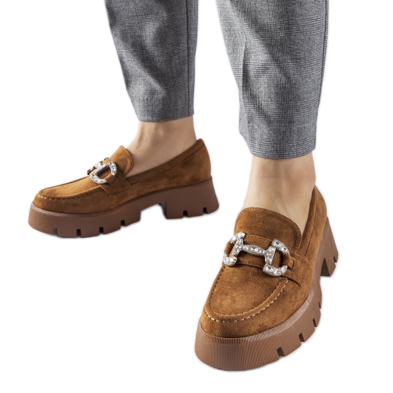 Giacomo braune Mokassins mit Strasssteinen