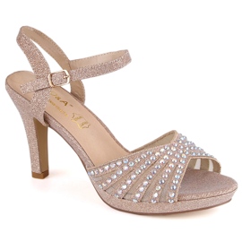 D&A Goldglitzernde High-Heel-Sandalen mit Zirkonen DA golden