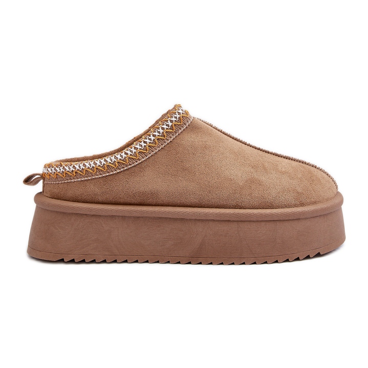 Beigefarbene Sylva-Hausschuhe mit dicker Sohle aus Öko-Wildleder