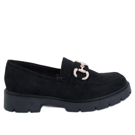 Karins Schwarze Wildledermokassins mit Schnalle