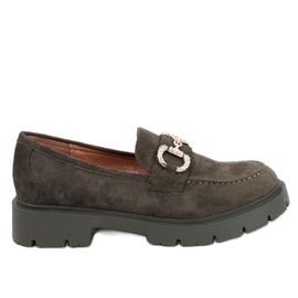 Karins Grüne Wildledermokassins mit Schnalle