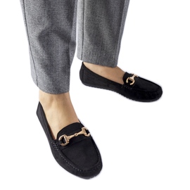 Schwarze Mokassins, verziert mit einer Fernanda-Schnalle
