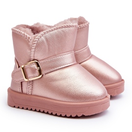 Kinder-Schneestiefel aus Öko-Leder mit Riemen, Pink Orinor rosa