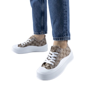 Braune Turnschuhe, verziert mit dem Cavi-Monogramm beige