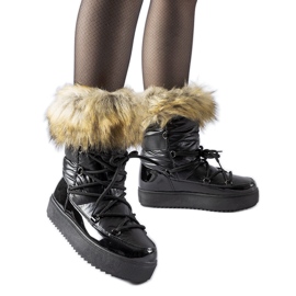 Schwarze isolierte Schneestiefel von Battle mit Fell