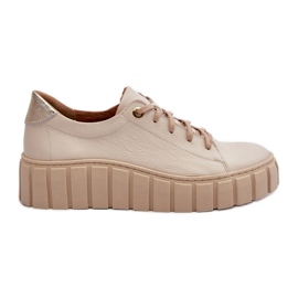 Zazoo 2919 Damen-Lederschuhe mit dicker Sohle, Beige
