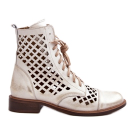 Zazoo 2695 Stiefeletten aus durchbrochenem Leder, gebürstetes Gold golden