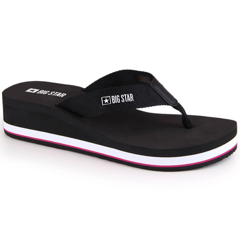Schwarze Damen-Flip-Flops mit Keilabsatz Big Star JJ274A332
