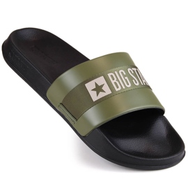 Khakifarbene Herren-Flip-Flops aus ökologischem Leder Big Star LL174458 grün