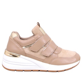 Moulton Khaki-Sneaker mit Keilabsatz und Klettverschluss beige