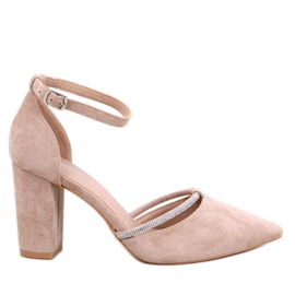 Ingrid Khaki-Pumps mit hohen Absätzen und Strasssteinen beige