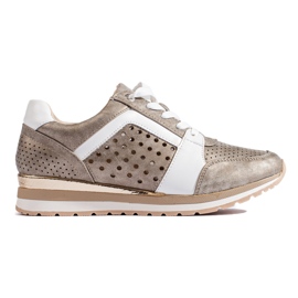 Daszyński goldene durchbrochene Damen-Sneaker