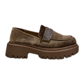 Velours-Mokassins für Damen mit Verzierung, Dunkelgrün Wendreda