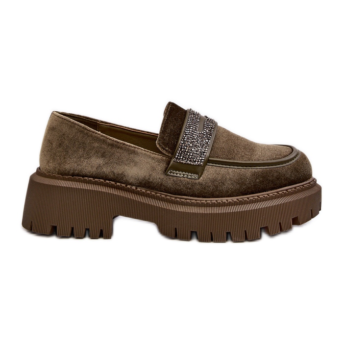 Velours-Mokassins für Damen mit Verzierung, Dunkelgrün Wendreda