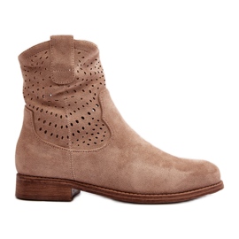 S.barski HY66-135 Durchbrochene Damenstiefel auf flachen Absätzen Beige