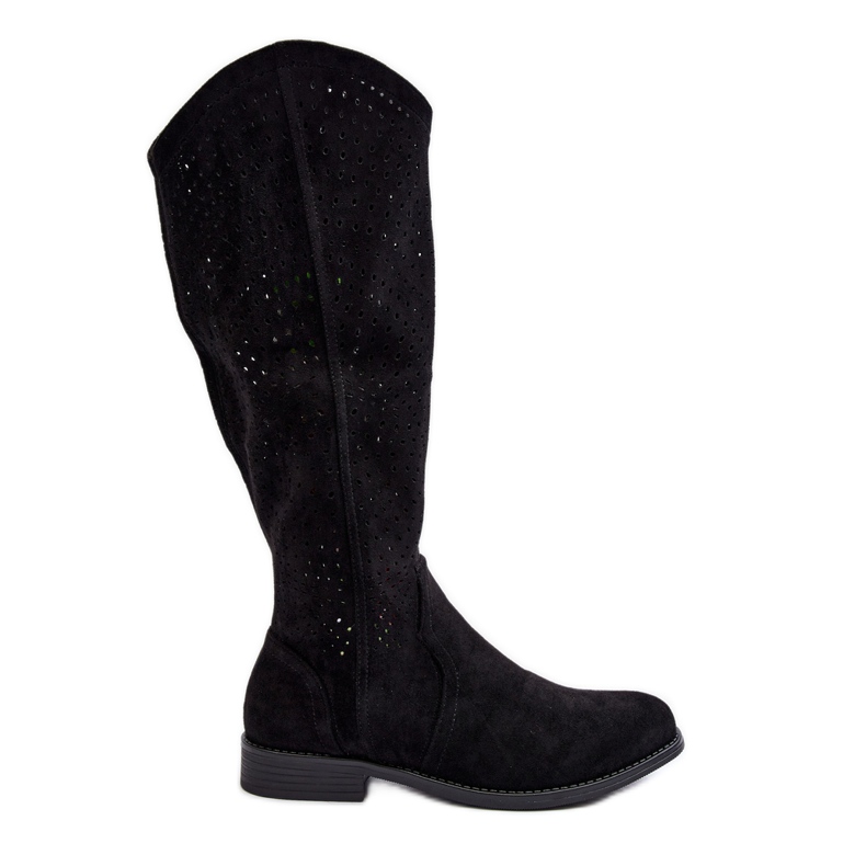 S.barski HY66-150 Durchbrochene Stiefel mit flachem Absatz, Schwarz