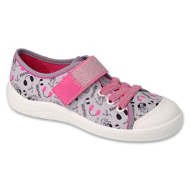 Befado Kinderhausschuhe mit Klettverschluss 351Y024, graue Applikationen