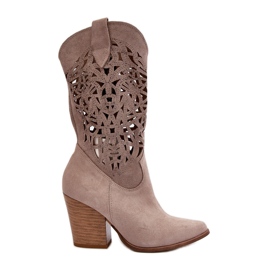 Zazoo 3414 Durchbrochene Stiefeletten für Damen, Wildleder, Cappucino beige