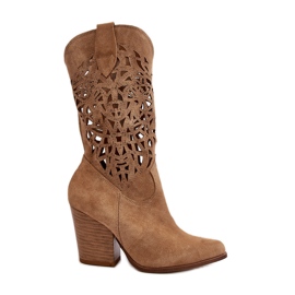 Zazoo 3414 Durchbrochene Stiefeletten für Damen, Wildleder, Beige