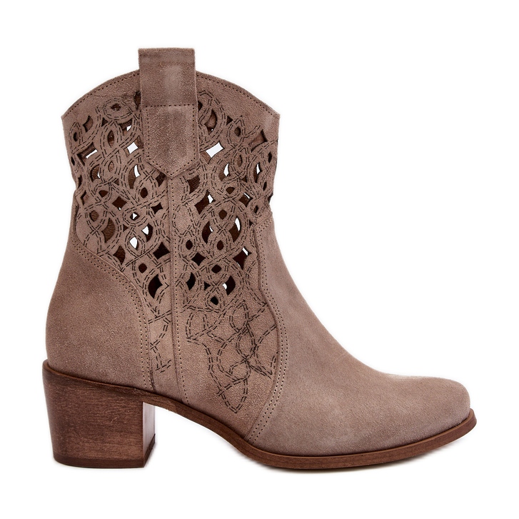 Zazoo 3394 Durchbrochene Cappucino-Stiefel mit hohem Absatz für Damen beige