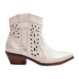Zazoo 2870 Leder durchbrochene Stiefel mit niedrigem Absatz Silber