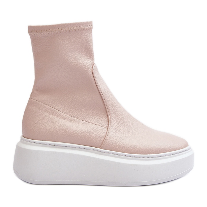 Zazoo 3395 Damen-Lederstiefeletten auf massivem Plateau, Beige