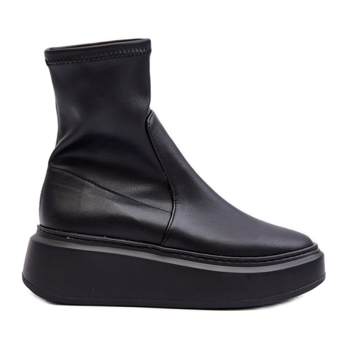 Zazoo 3395 Damen-Lederstiefeletten auf massivem Plateau, Schwarz