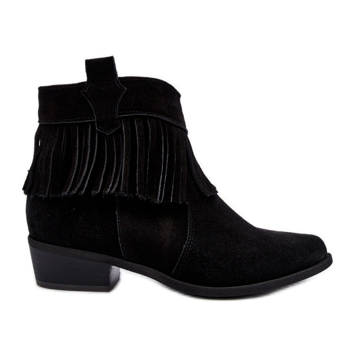 Zazoo 3430 Damen Wildlederstiefel mit Fransen, Schwarz
