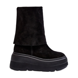 Zazoo 3410 Damen-Stiefeletten aus Wildleder auf massivem Plateau, Schwarz