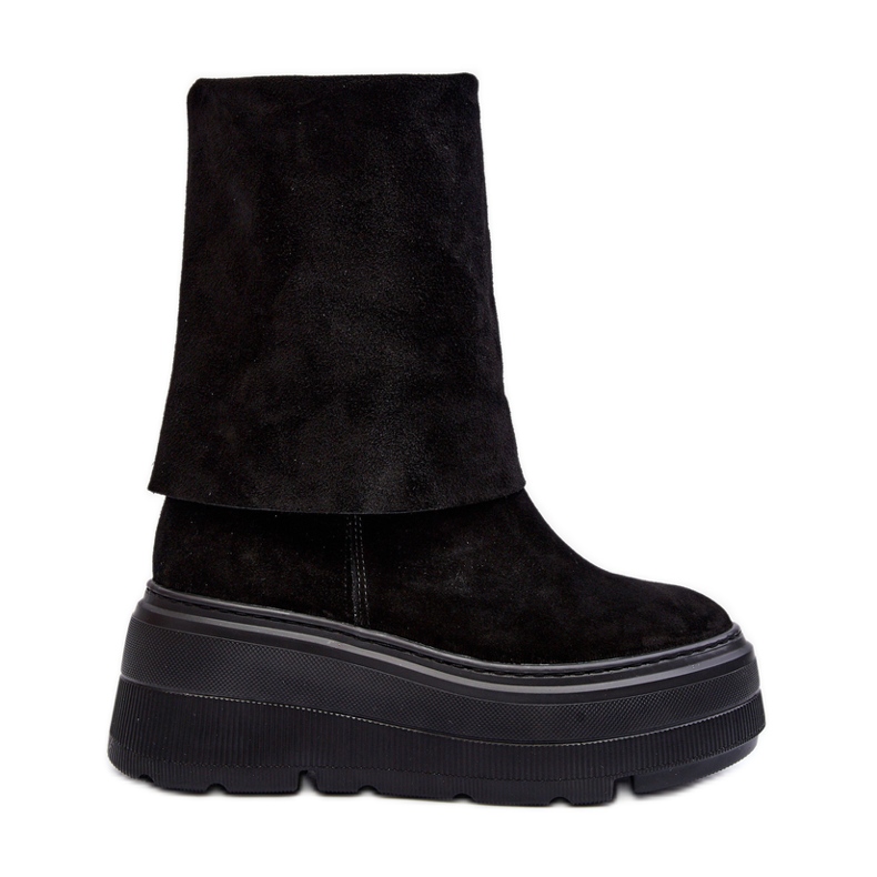 Zazoo 3410 Damen-Stiefeletten aus Wildleder auf massivem Plateau, Schwarz