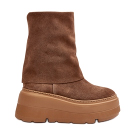 Zazoo 3410 Damen-Stiefeletten aus Wildleder auf einer massiven Kamelplattform braun