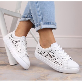 Bequeme, durchbrochene Damen-Sportschuhe aus Leder, weiß, Rieker L8831-80