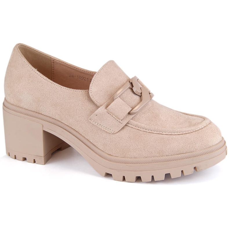 Damenschuhe, Wildledermokassins mit hohem Absatz und Plateau, beige Vinceza 10921