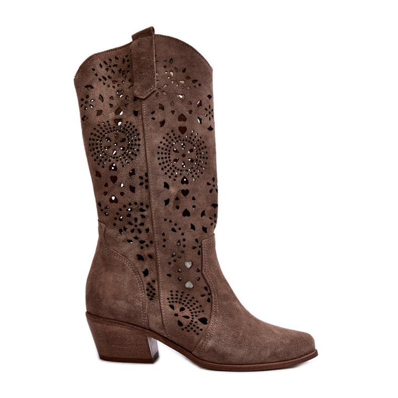 Zazoo 3396 Durchbrochene Wildleder-Mittelstiefel in Dunkelbeige