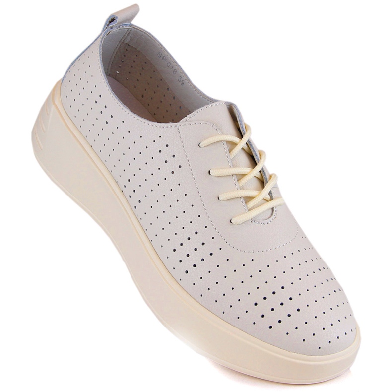 Durchbrochene Damen-Schnürschuhe aus Leder, beige, Sergio Leone SP018