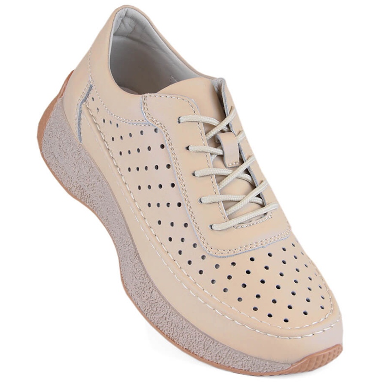 Durchbrochene Damenlederschuhe, beige, Sergio Leone SP013